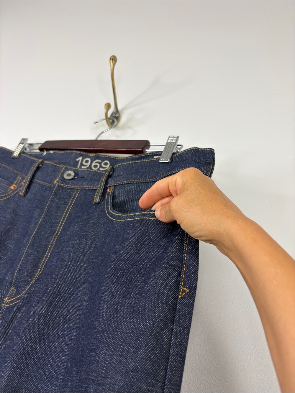 Gap Selvedge Jeans Men 32 x 33 Dark Indigo Blue Cotton Straight Leg Standard Fit - Picture 9 of 16
